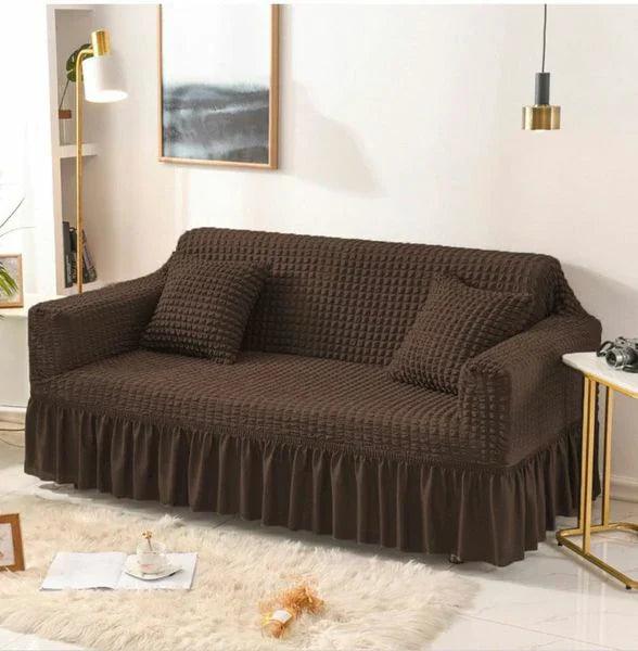 Frill Style Bubble Stuff Sofa Cover (Brown Color)