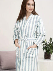 Classic Striped Bathrobe | Sophisticated Mint & White Design | Luxurious Comfort