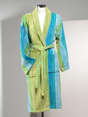 Elegant Cold Striped Bathrobe | Refreshing Green & Blue Hues | Unisex Comfort