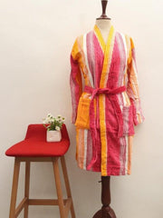 Vibrant Striped Cotton Bathrobe | Unisex Comfort & Style | Premium Quality