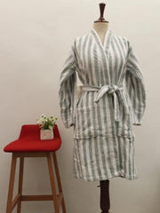 Classic Striped Bathrobe | Sophisticated Mint & White Design | Luxurious Comfort