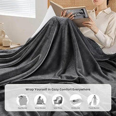 Dark Grey Plain AC Blanket in Coral Fleece & Flannel
