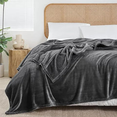 Dark Grey Plain AC Blanket in Coral Fleece & Flannel