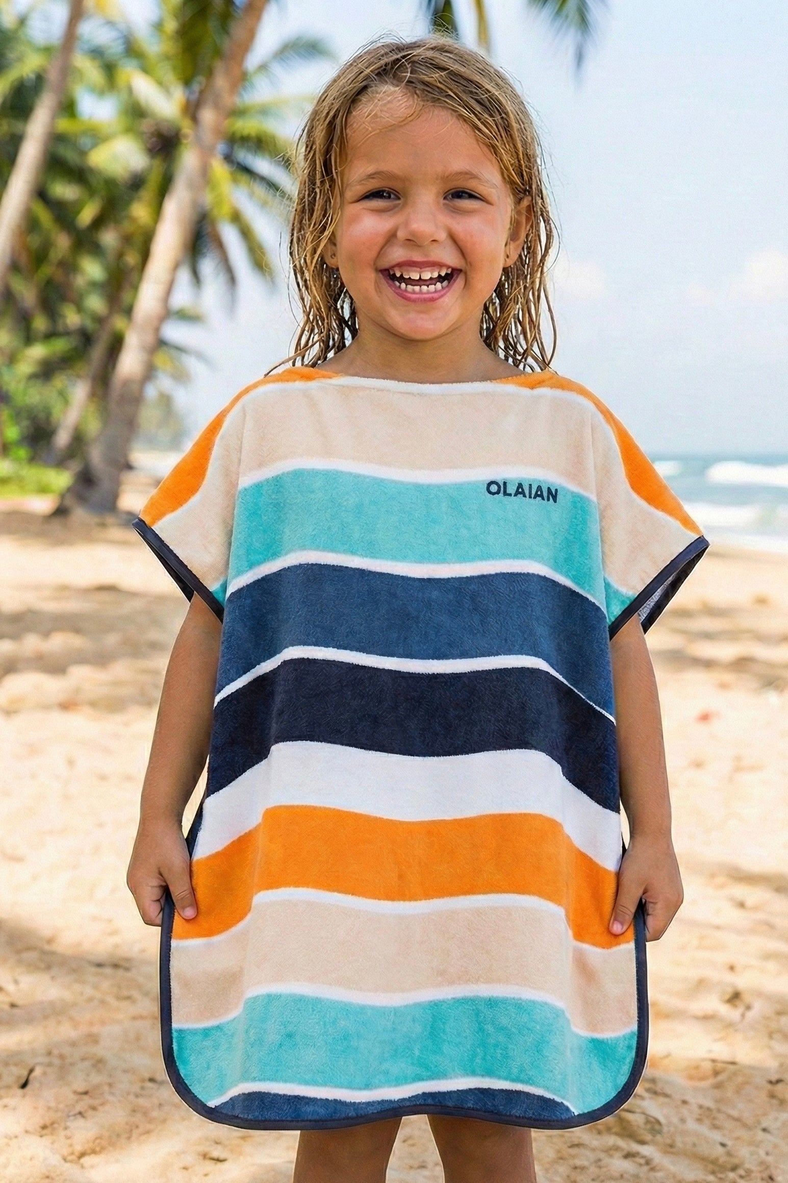 Waves Print Premium Cotton Kids Ponchu