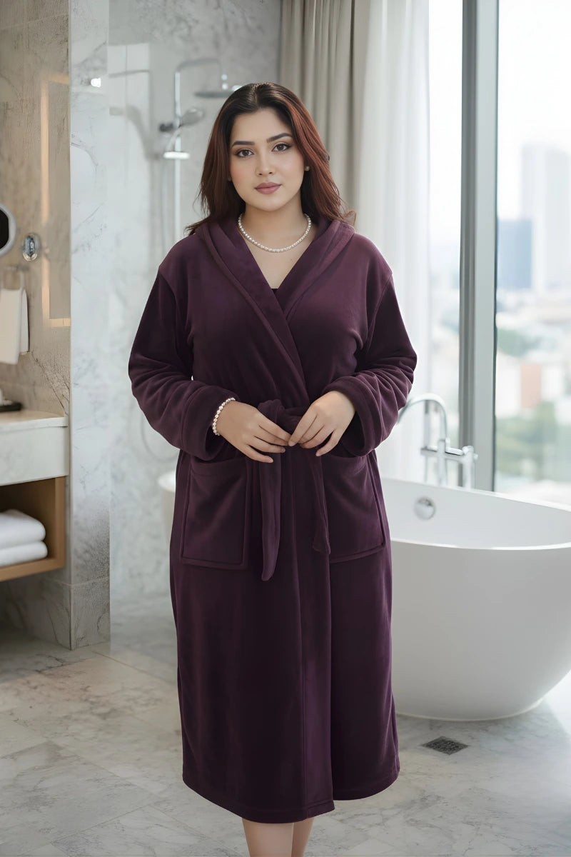 Purple Angel Embroidered Fleece Bathrobe for Women