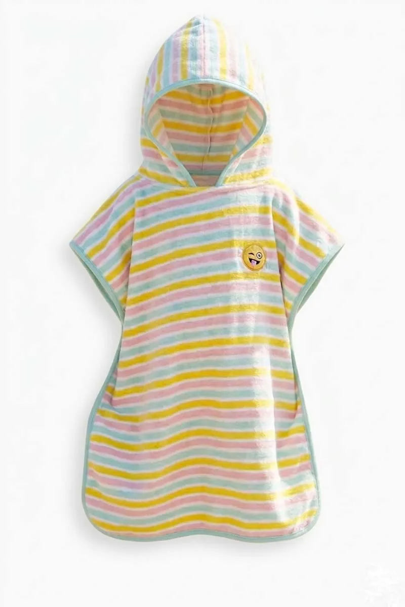 Smiley Striped Printed Premium Cotton Kids Ponchu