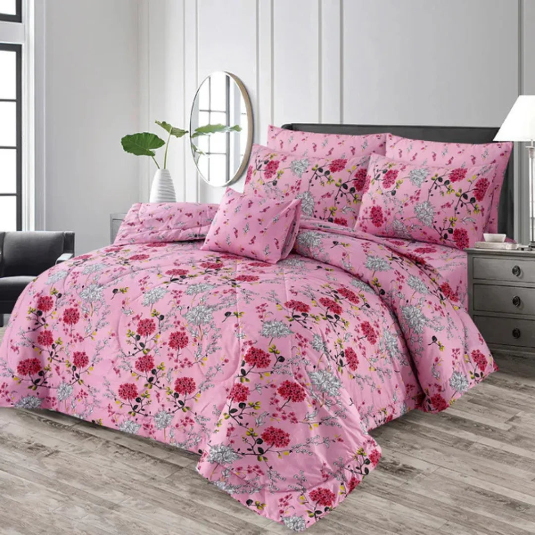 Pink Flor Cotton Comforter Set – 7PCS