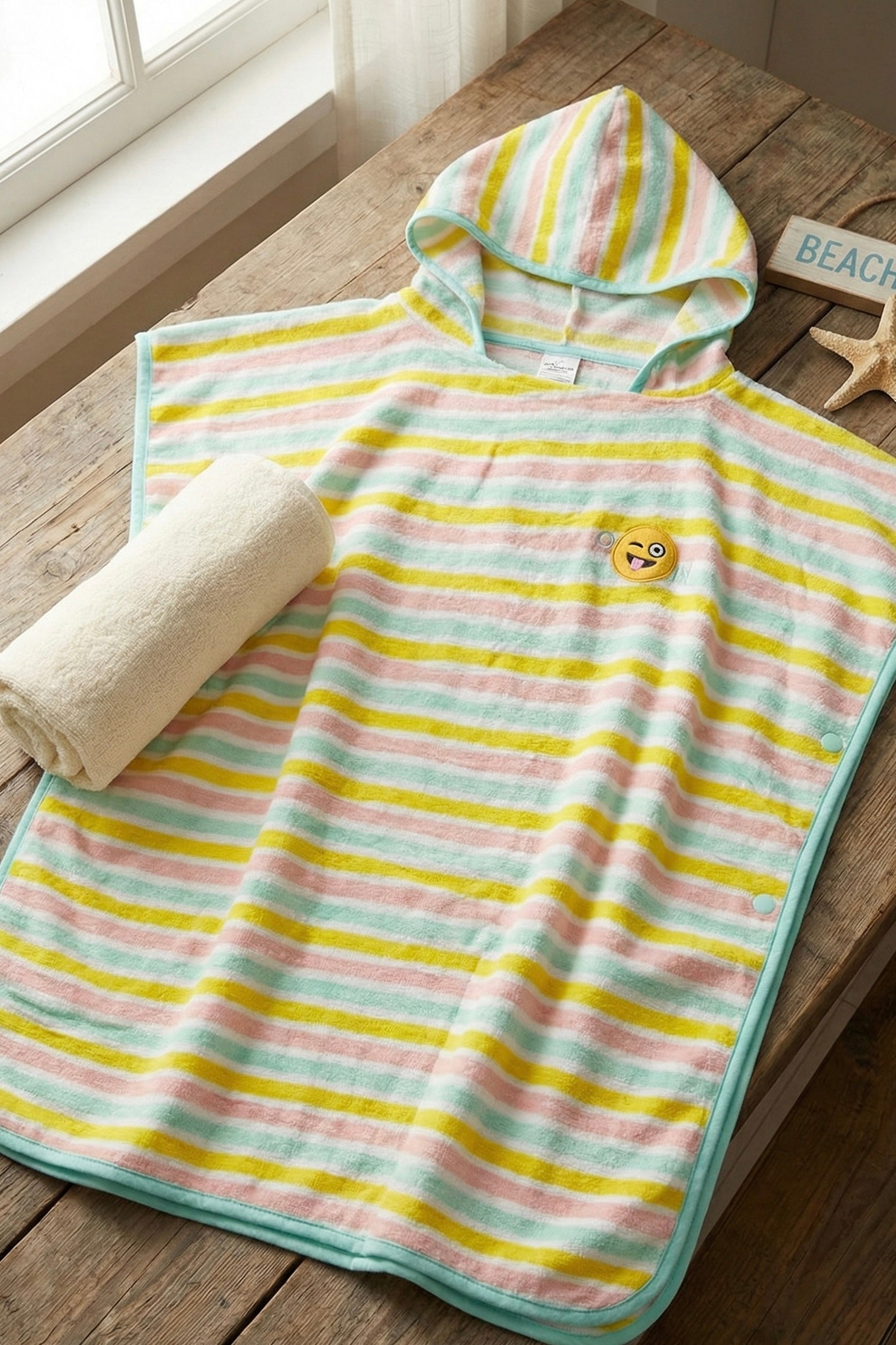 Smiley Striped Printed Premium Cotton Kids Ponchu
