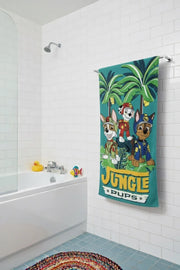 JUNGLE PUPS Cartoon Print Bath Towel – Fun & Colorful for Kids