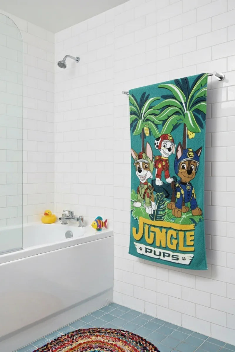 JUNGLE PUPS Cartoon Print Bath Towel – Fun & Colorful for Kids