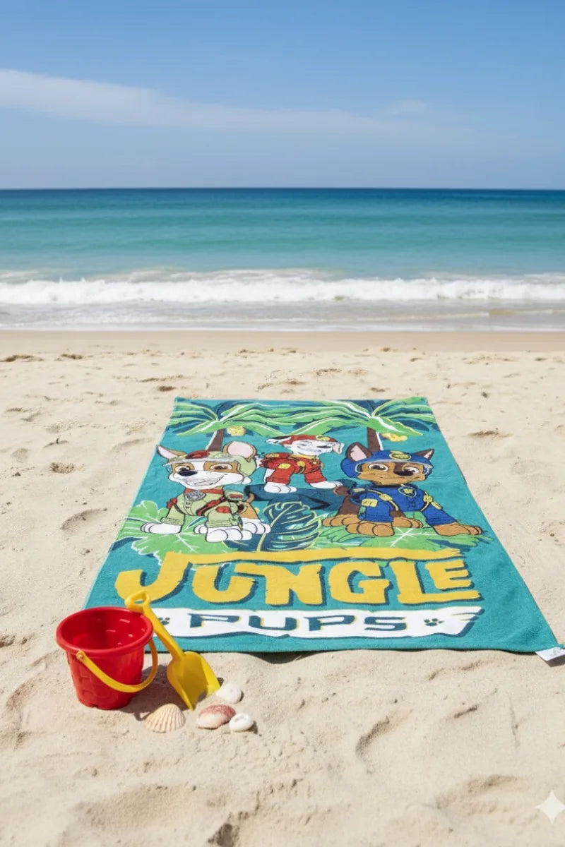 JUNGLE PUPS Cartoon Print Bath Towel – Fun & Colorful for Kids