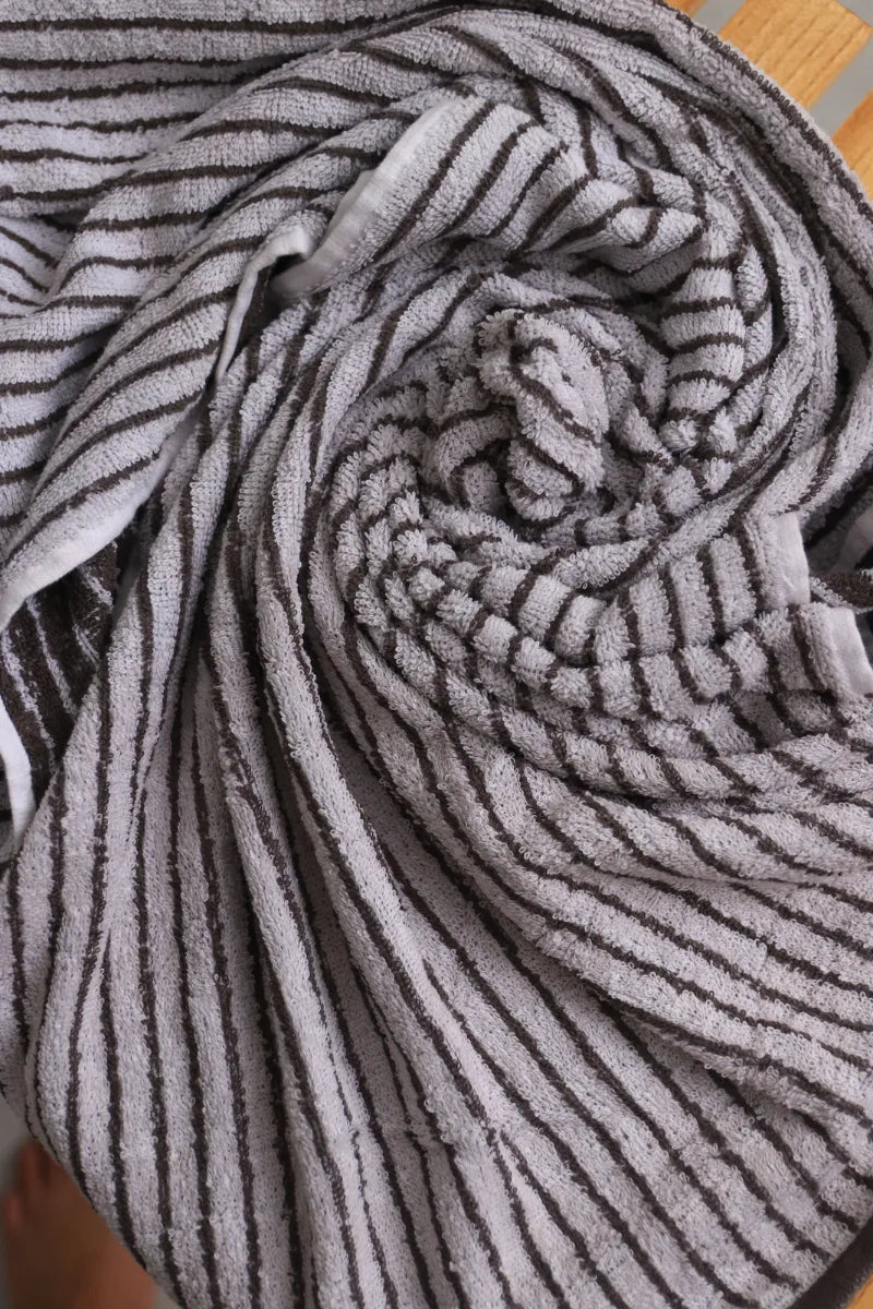 Luxury Cotton Stripe Towel Set – Pack of 2 (Grey & Brown)