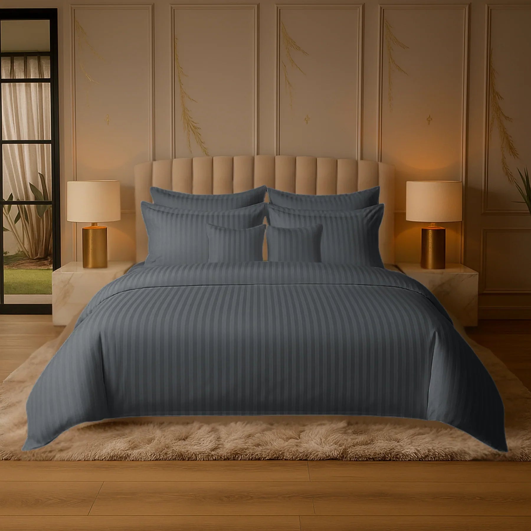 Grey Satin Stripe Duvet Covers Set – 8 Pieces