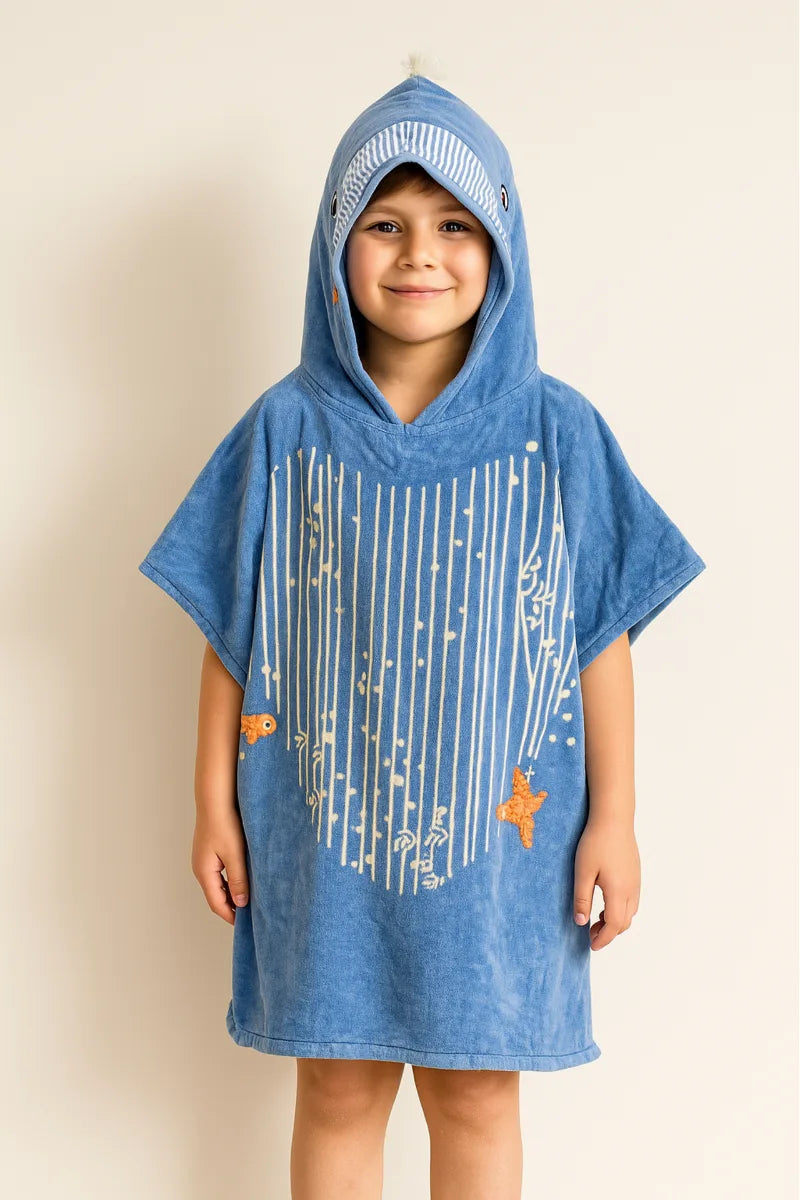 Sea Printed Premium Cotton Kids Ponchu