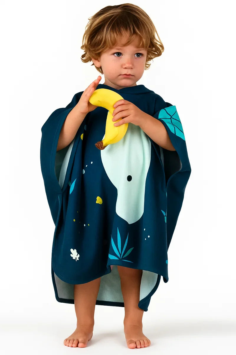 Kids Teal Hoodie Towel | Printed Poncho Bath Towel