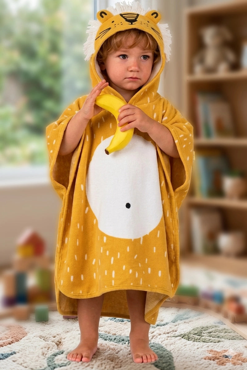 Lion Print Premium Cotton Kids Ponchu