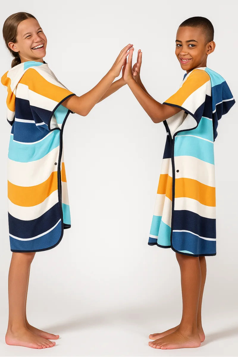 Waves Print Premium Cotton Kids Ponchu