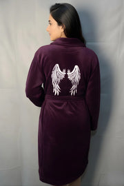 Purple Angel Embroidered Fleece Bathrobe for Women