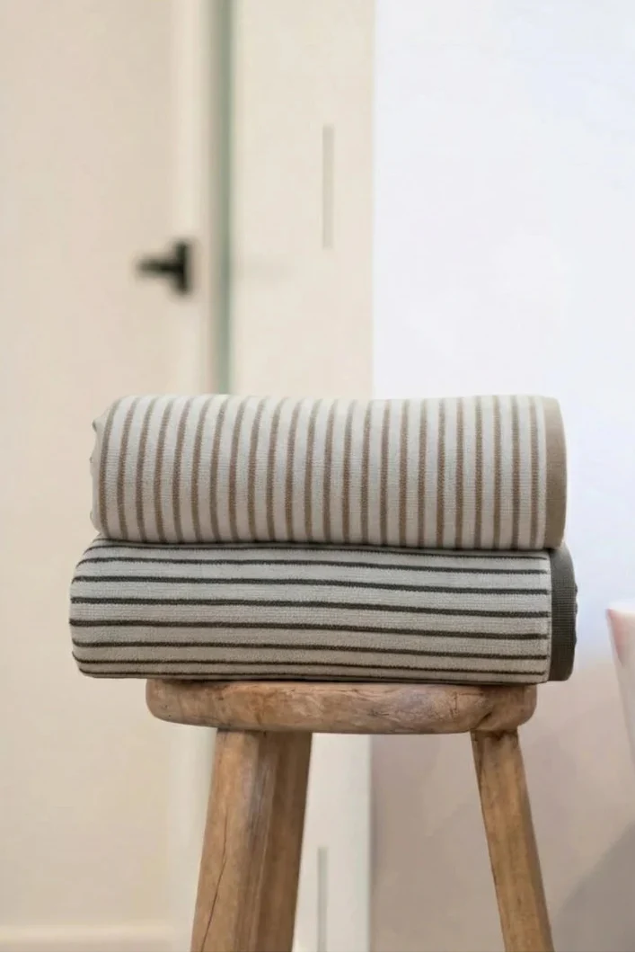 Premium Cotton Stripe Bath Towel Set – Pack of 2 (Beige & Brown)