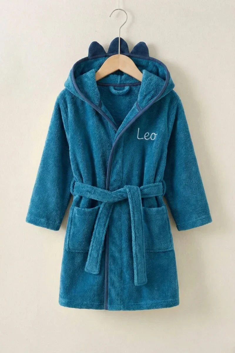 Dinosaur Hooded Kids Bathrobe – Dark Blue (Ages 4 to 10)