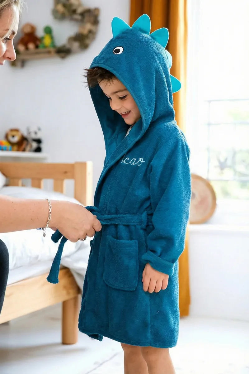 Dinosaur Hooded Kids Bathrobe – Dark Blue (Ages 4 to 10)