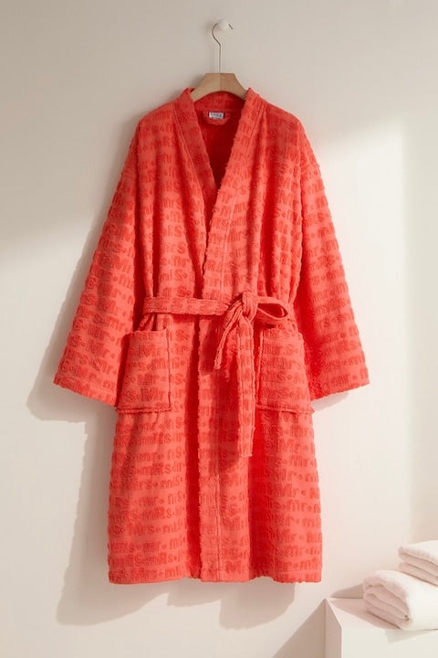Women’s Embossed Bathrobe – Rich Orange | Soft Cotton | Luxurious Fit
