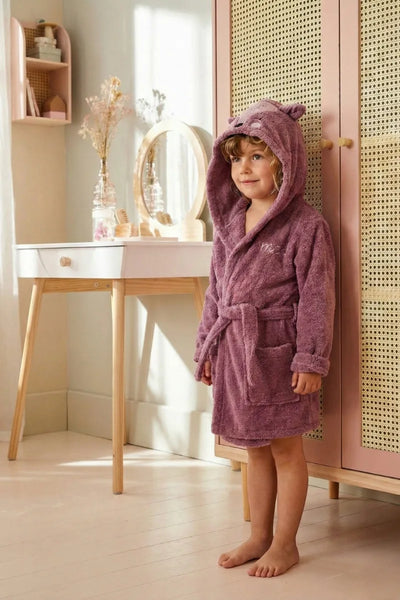 Deer Hooded Kids Bathrobe – Mauve (Ages 4 Years to 10 Years)