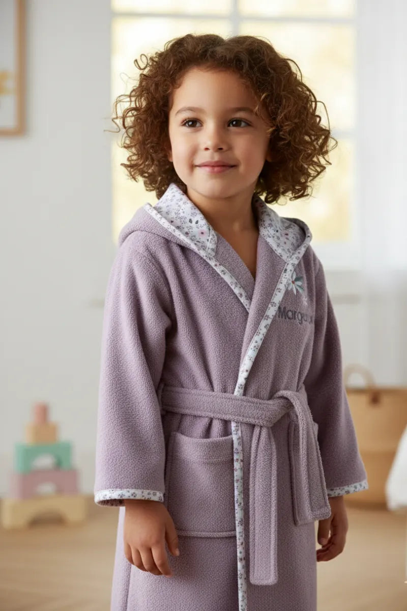 Flowers Hooded Kids Bathrobe – Lilac (Ages 9 Months to 3 Years)