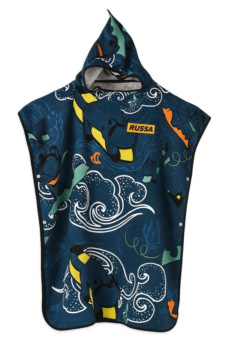 Kids Blue Hoodie Towel | Printed Poncho Bath Towel 3 to 7 year