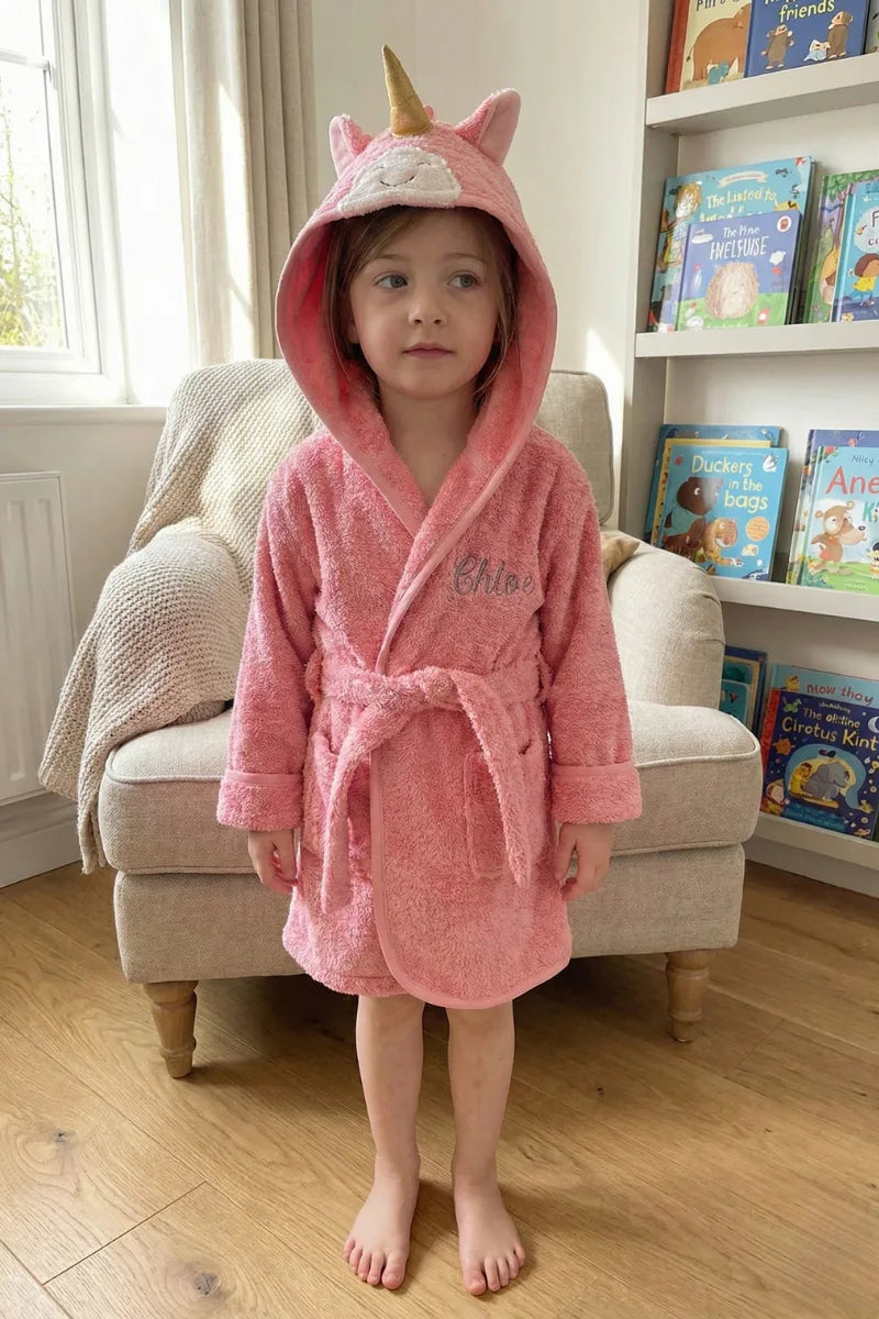 Unicorn Hooded Kids Bathrobe – Pink (Ages 4 to 10)