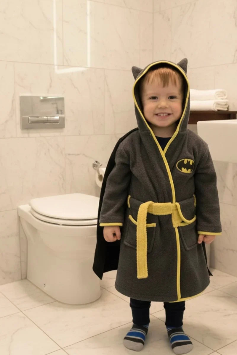 Bat man Hooded Kids Bathrobe – Dark Grey & Black (Ages 4, 6, & 8)