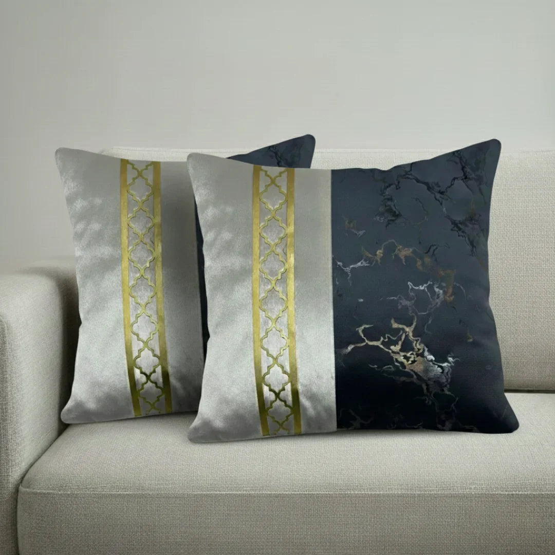 Dual-Tone Marble Velvet Cushion – Elegant Finish & Hidden Zip (Pack of 2)