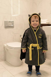 Bat man Hooded Kids Bathrobe – Dark Grey & Black (Ages 4, 6, & 8)