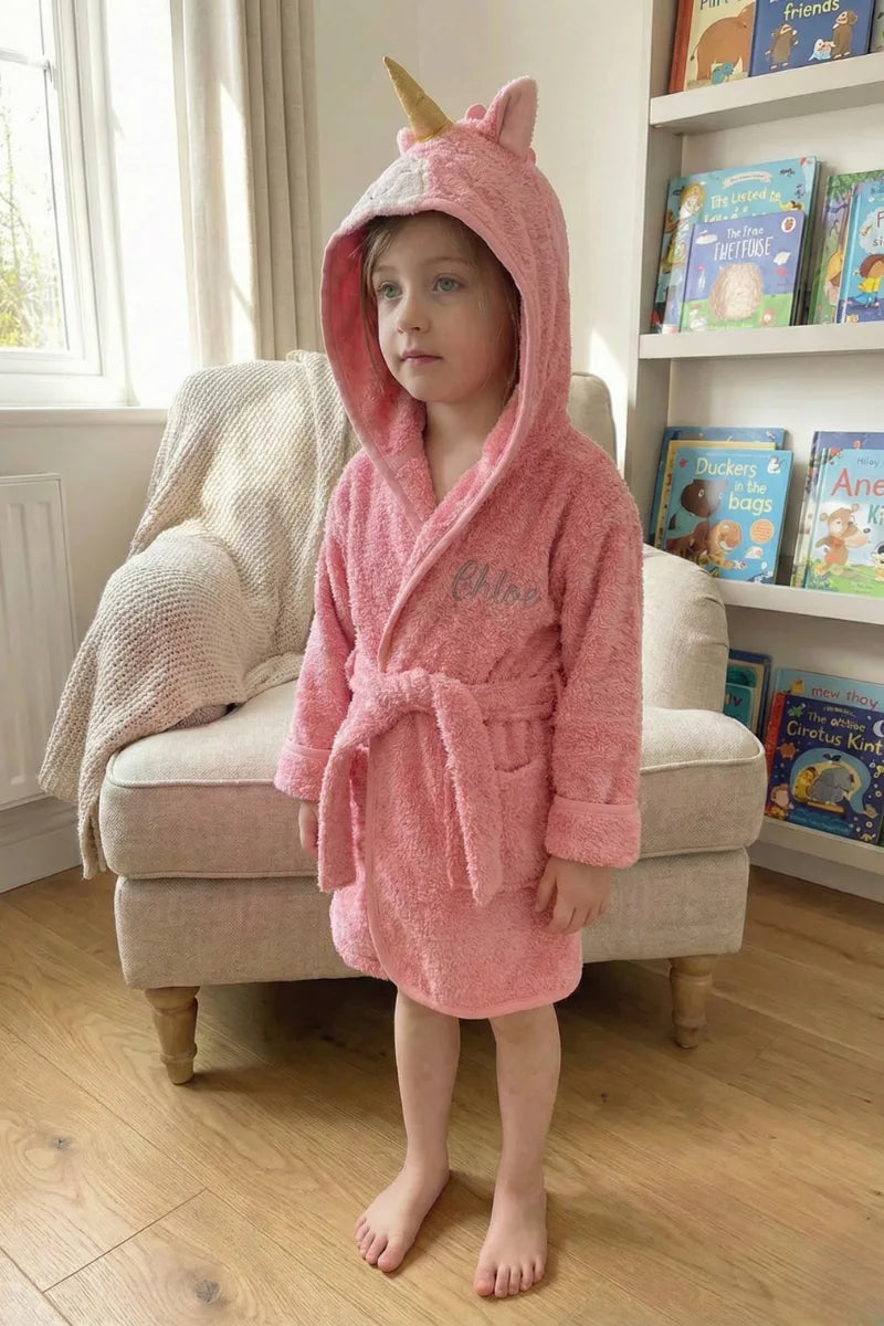 Unicorn Hooded Kids Bathrobe – Pink (Ages 4 to 10)