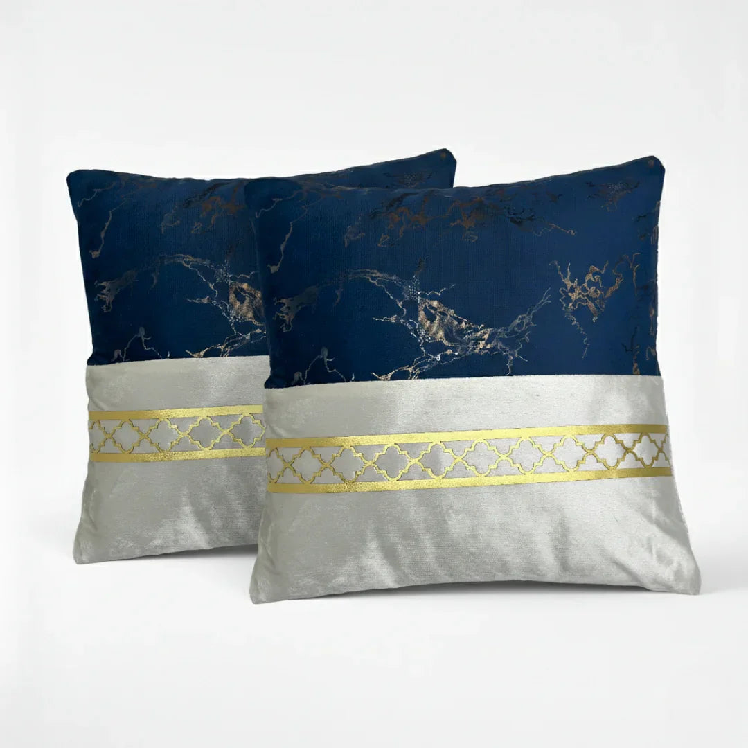 Dual-Tone Marble Velvet Cushion – Elegant Finish & Hidden Zip (Pack of 2)
