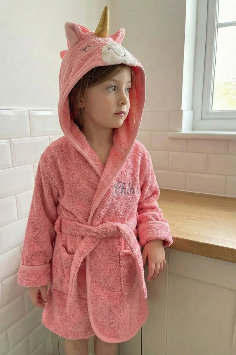 Unicorn Hooded Kids Bathrobe – Pink (Ages 4 to 10)