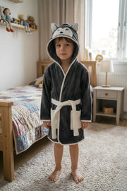 Wolf Hooded Kids Bathrobe – Dark Gray (Ages 4, 6, & 8)