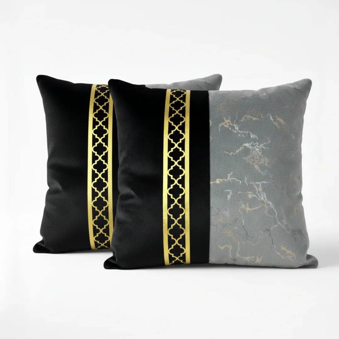 Dual-Tone Marble Velvet Cushion – Elegant Finish & Hidden Zip (Pack of 2)