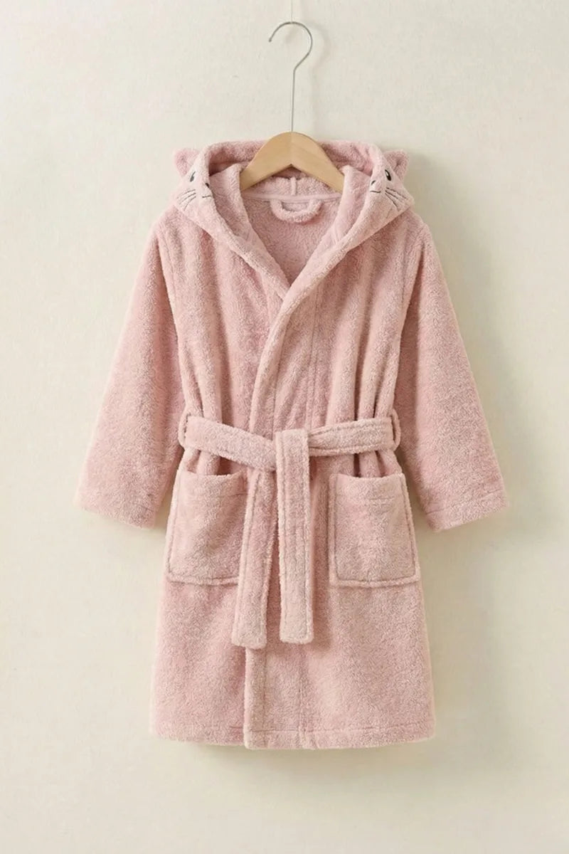 Cute Rabbit Hooded Kids Bathrobe – Pink Terry (Ages 4, 6, & 8)