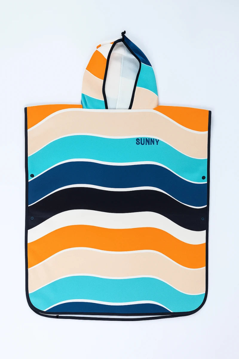Waves Print Premium Cotton Kids Ponchu