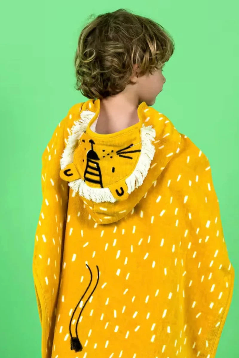 Lion Print Premium Cotton Kids Ponchu