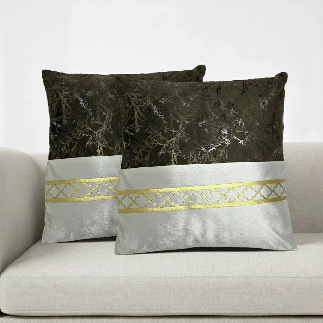 Dual-Tone Marble Velvet Cushion – Elegant Finish & Hidden Zip (Pack of 2)
