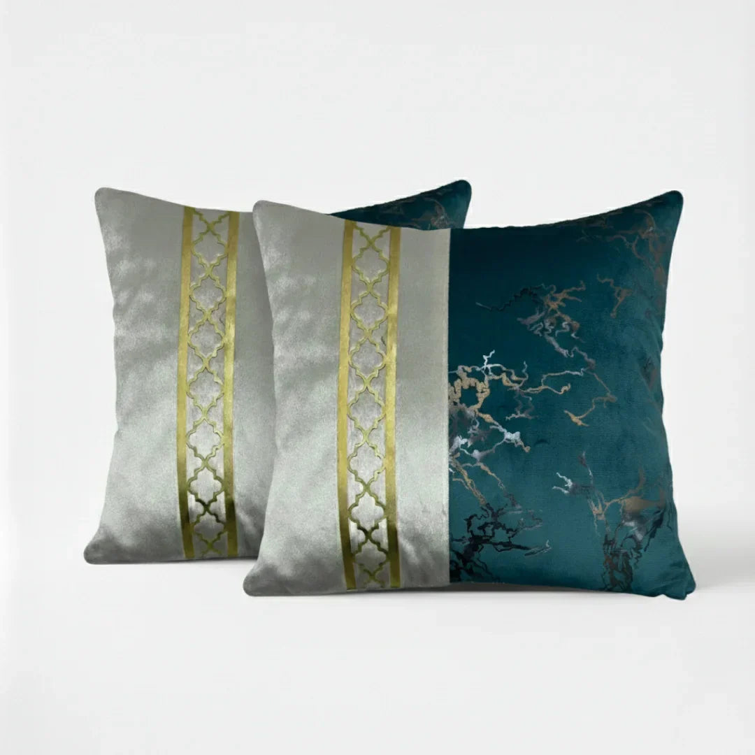 Dual-Tone Marble Velvet Cushion – Elegant Finish & Hidden Zip (Pack of 2)