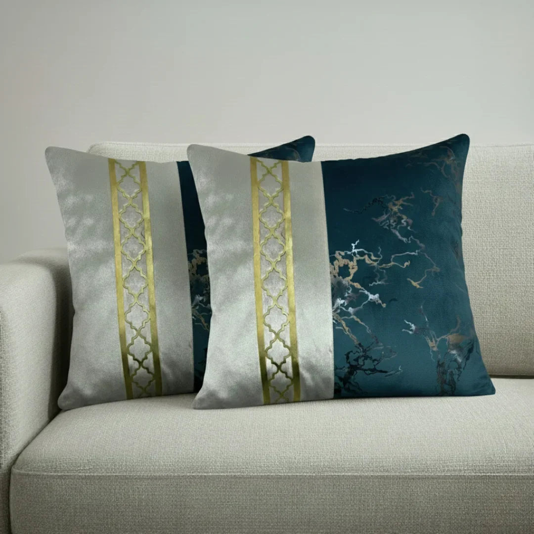 Dual-Tone Marble Velvet Cushion – Elegant Finish & Hidden Zip (Pack of 2)