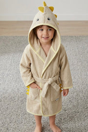 Yellow dino Kids Bathrobe – Soft & Cozy | For Kids Aged 4-8 Years