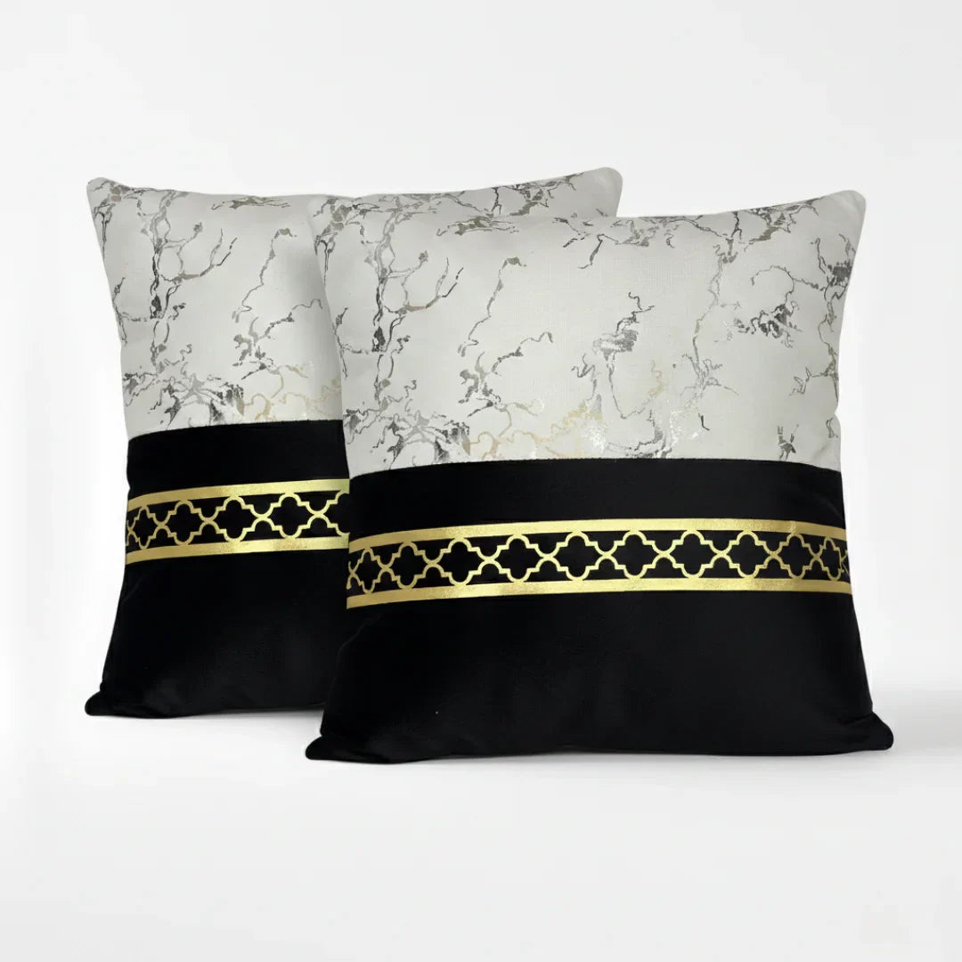 Dual-Tone Marble Velvet Cushion – Elegant Finish & Hidden Zip (Pack of 2)
