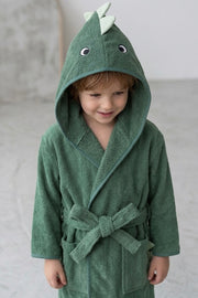 Green dino Kids Bathrobe – Soft & Cozy | For Kids Aged 4-8 Years