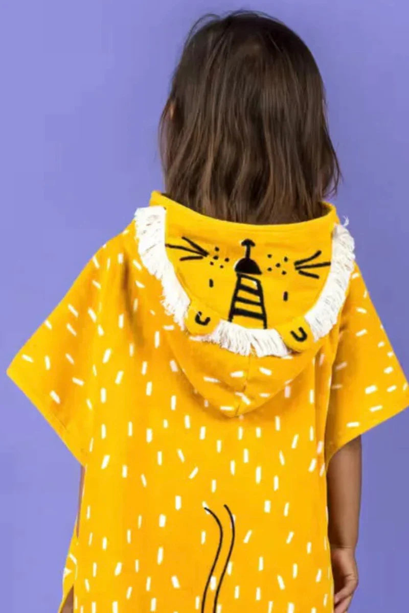 Lion Kids Yellow Hoodie Towel | Printed Poncho Bath Towel