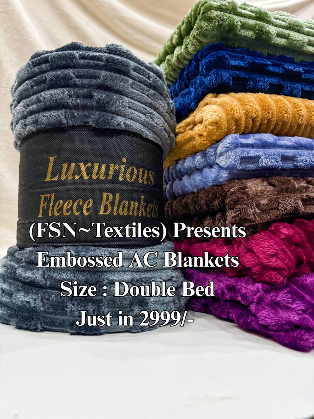 Luxurious Grey Embossed Blanket | Coral AC Fleece | 4 Season