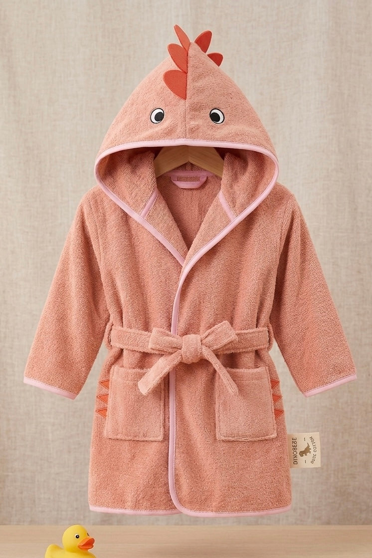 Orange dino Kids Bathrobe – Soft & Cozy | For Kids Aged 4-8 Years